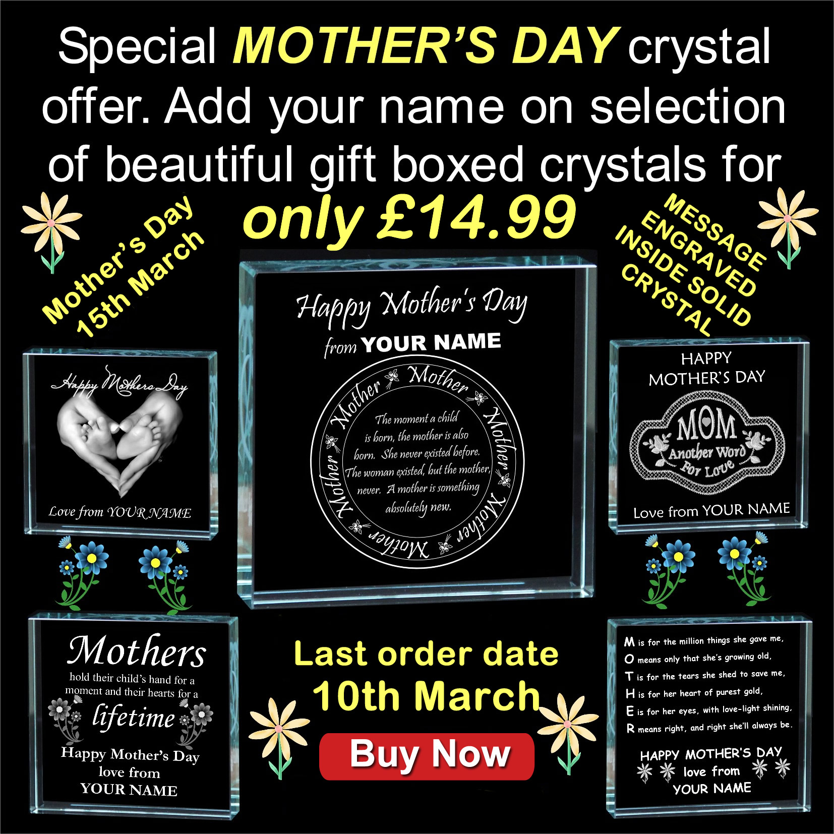 special offers on personalised crystal mothers day gifts
